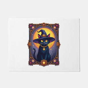 Felpudo La carta de tarot de gato bruja Halloween vintage 