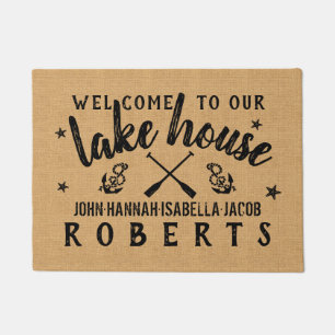 Felpudo La casa del lago bate la arpillera rústica de