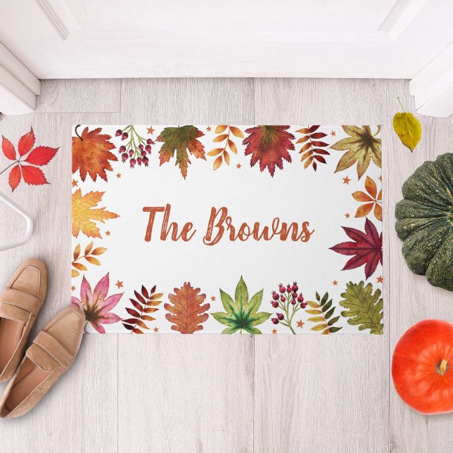 Felpudo La cosecha de otoño rusa sale de casa de campo (Rustic Autumn Harvest Fall Leaves Farmhouse Doormat)