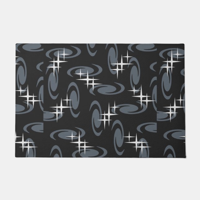 Felpudo La edad atómica Swirls Stars Pattern Black Gray (Anverso)