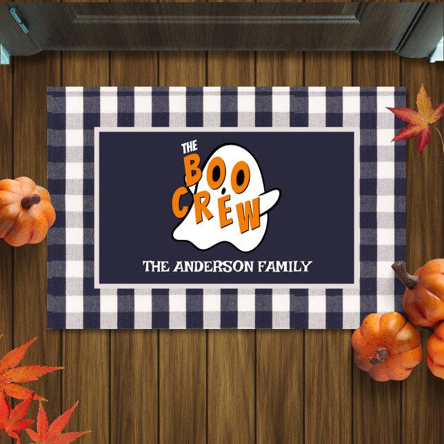 Felpudo La fiesta de Halloween de la familia fantasma de l (the boo crew ghost plaid Halloween doormat)