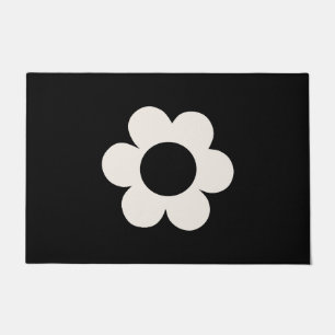 Felpudo La Fleur 06 Flor Retro Floral Negra Y Blanca