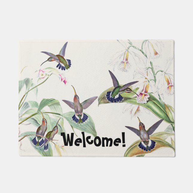 Felpudo La orquídea de la fauna de los pájaros del colibrí (Anverso)