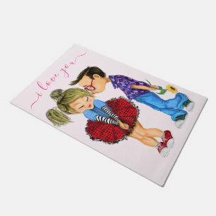 Felpudo La pareja romántica ama Doormat - Beso - Te amo