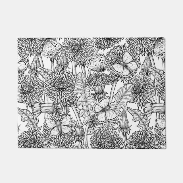 Felpudo La pradera de Dandelion en blanco y negro (Anverso)