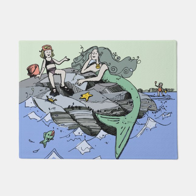 Felpudo La sirena costera lindo personalizado playa arte i (Anverso)