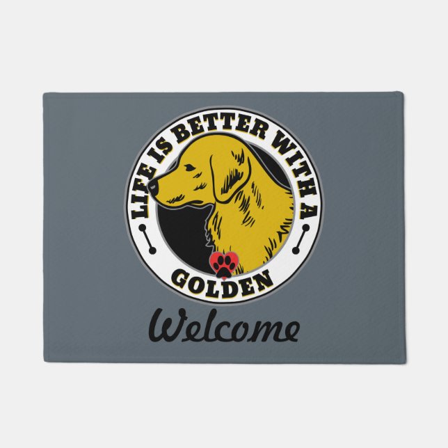 Felpudo La vida personalizada de Golden Retriever es mejor (Anverso)