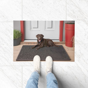 Felpudo Labrador De Chocolate En Mat De Puerta