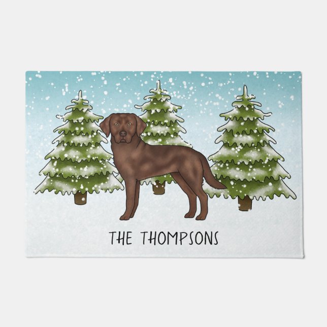 Felpudo Labrador Retriever Chocolate Personalizado Navidad (Anverso)