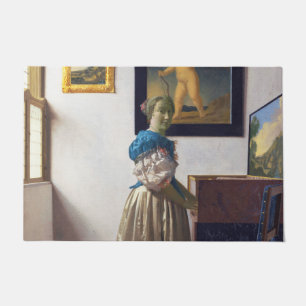 Felpudo Lady parada en un Virginal, Johannes Vermeer