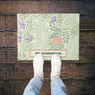 Felpudo Larkspur William Morris Green Red Purple Floral