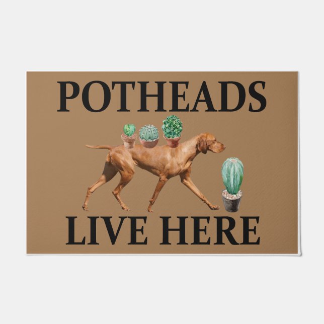 Felpudo Las Postas Viven Aquí, El Regalo Perro Lover Vizsl (Anverso)