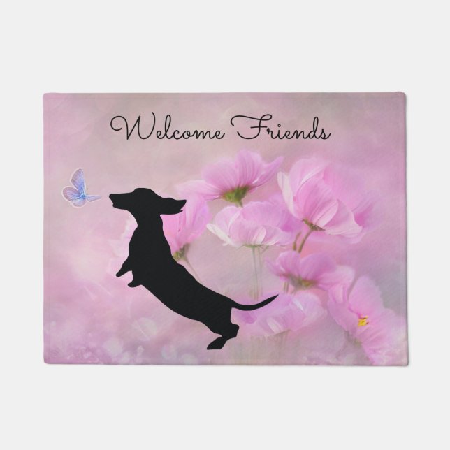 Felpudo Lavender Floral Dachshund Welcome Mat (Anverso)