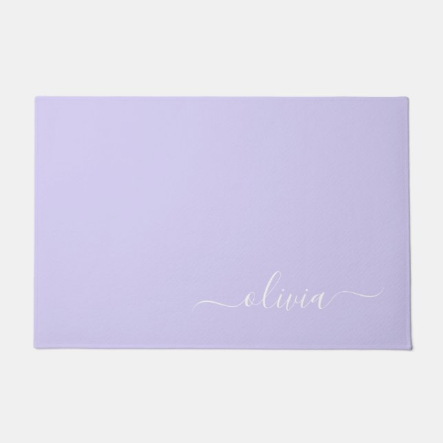Felpudo Lavender Purple Modern Script Girly Monograma Nomb (Anverso)