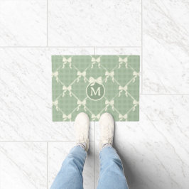 Felpudo Lazos Coquette Gingham Monograma Crema Verde Salvi