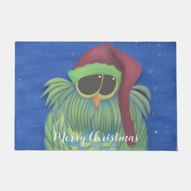 Felpudo Lechuza Adorable con Santa Hat Doormat (Anverso)