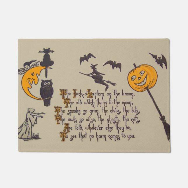 Felpudo Lechuza de bruja negra gato Jack O' Lantern (Anverso)