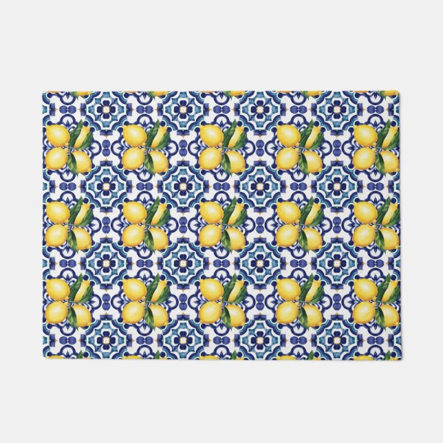 Felpudo Lemones de azulejos azules de Amalfi (Anverso)