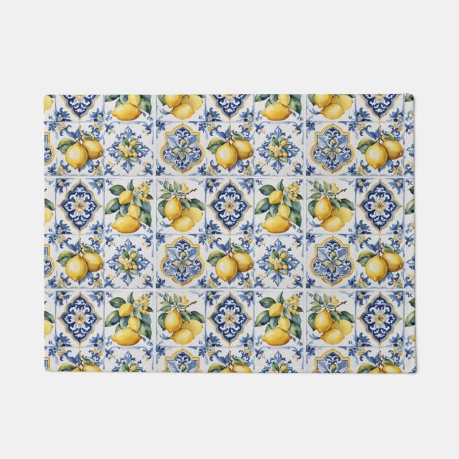 Felpudo Lemones de azulejos azules de Amalfi (Anverso)