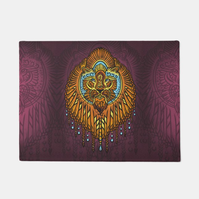 Felpudo León de espíritu real | Ornate Tribal Mandala Roar (Anverso)