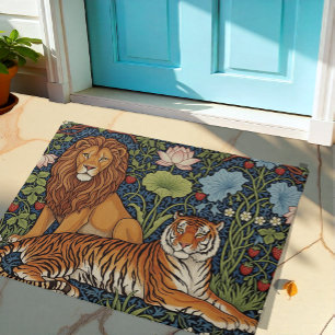 Felpudo León majestuoso y arte de tigres, jungla, Lotus, a
