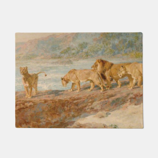 Felpudo León y leonas en la orilla de un río africano (Anverso)