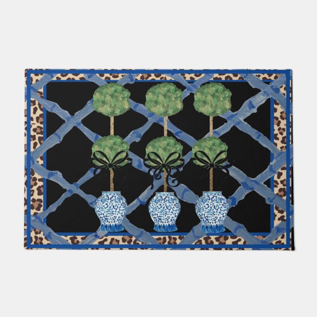 Felpudo Leopard Bamboo Chinoiserie Ginger Jar Doormat Rug (Anverso)