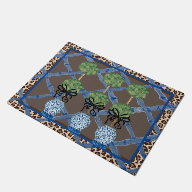 Felpudo Leopard Bamboo Chinoiserie Ginger Jar Doormat Rug (Angular)