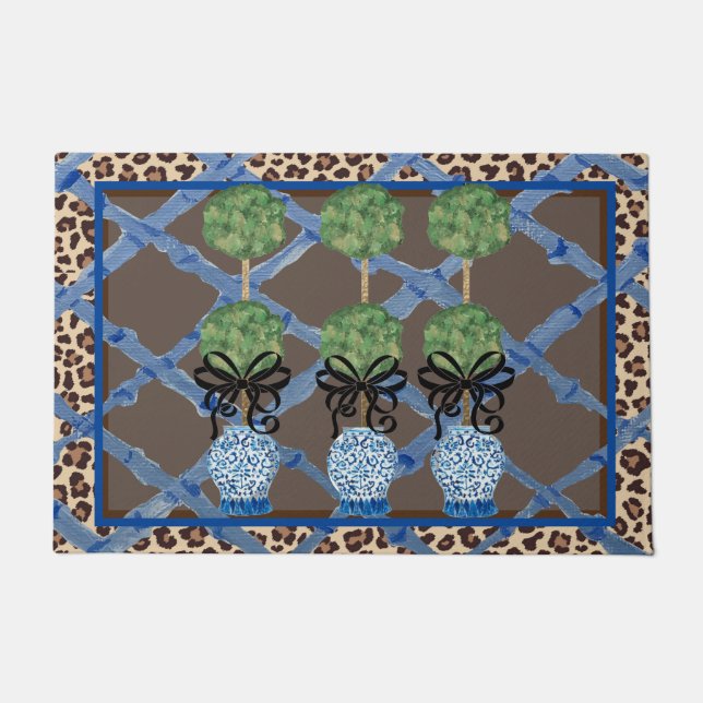 Felpudo Leopard Bamboo Chinoiserie Ginger Jar Doormat Rug (Anverso)