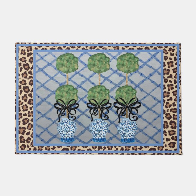 Felpudo Leopard Chinoiserie Blue Ginger Jars Doormat (Anverso)
