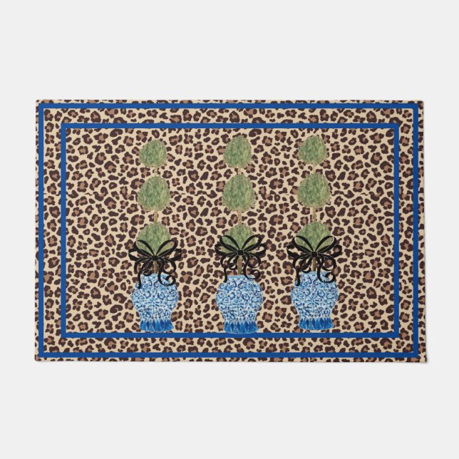 Felpudo Leopard Chinoiserie Ginger Jar Doormat Rug (Anverso)