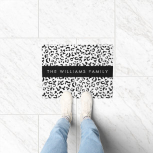 Felpudo Leopard Print, Spots, Black And White, Tu Nombre