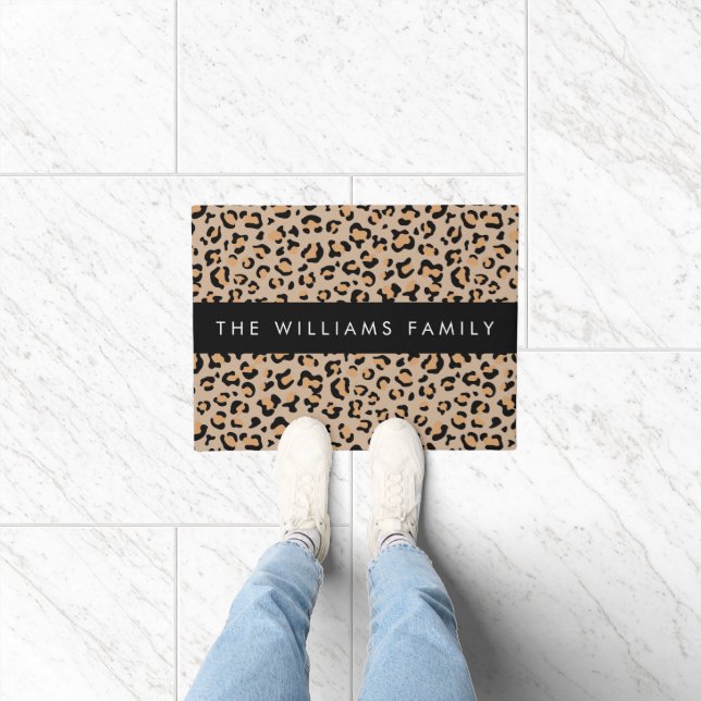 Felpudo Leopard Print, Spots, Brown Leopard, Tu Nombre (Interior)