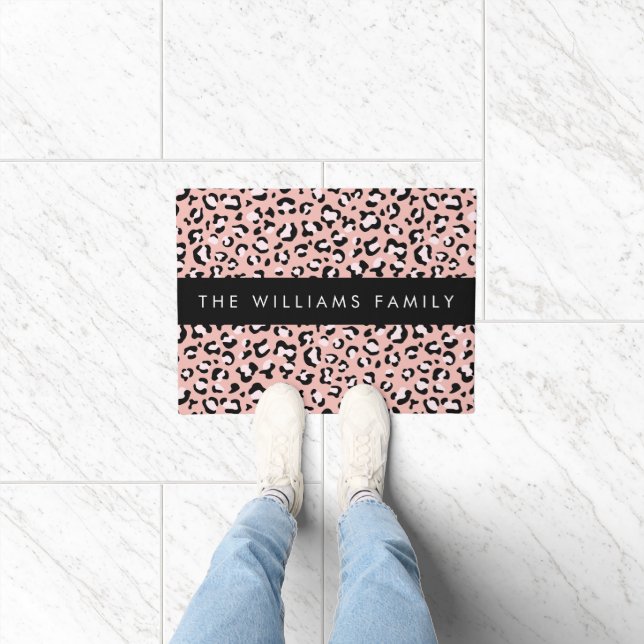 Felpudo Leopard Print, Spots, Pink Leopard, Tu Nombre (Interior)