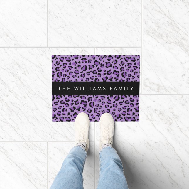 Felpudo Leopard Print, Spots, Purple Leopard, tu nombre (Interior)