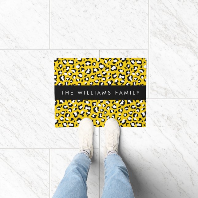 Felpudo Leopard Print, Spots, Yellow Leopard, tu nombre (Interior)