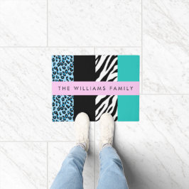 Felpudo Leopard Print, Zebra Print, Blue, Your Name
