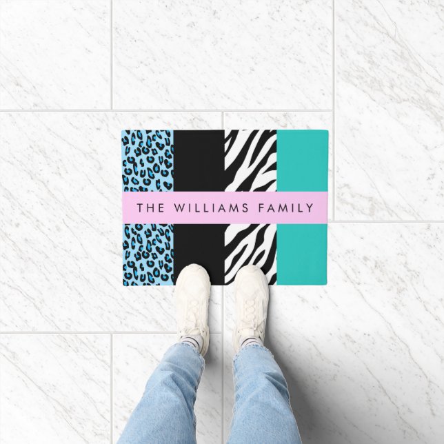 Felpudo Leopard Print, Zebra Print, Blue, Your Name (Interior)