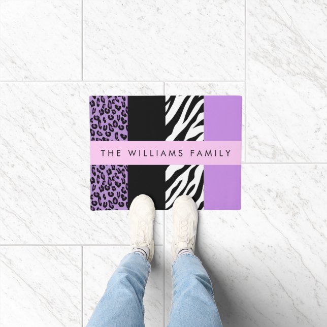 Felpudo Leopard Print, Zebra Print, Purple, Tu Nombre (Interior)