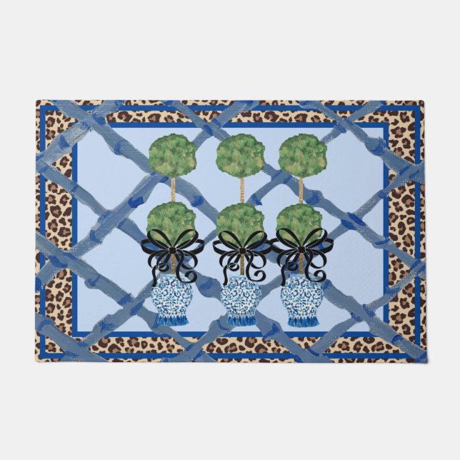 Felpudo Leopard Topiary Chinoiserie Ginger Jar Doormat Rug (Anverso)