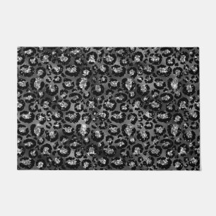 Felpudo Leopardo Imprimir negro y gris plateado