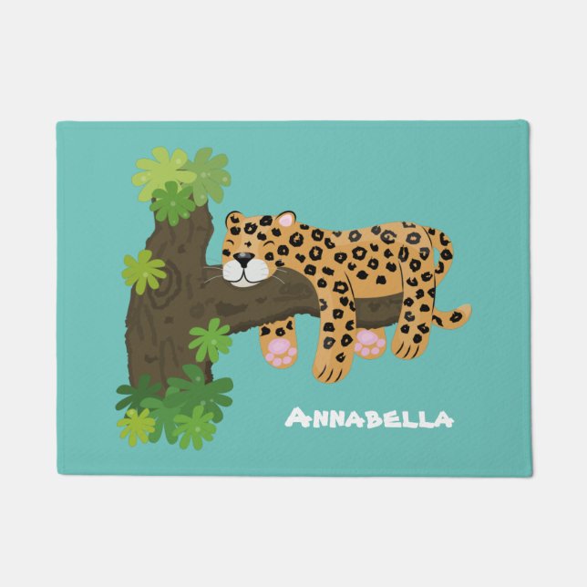 Felpudo Leopardo lindo durmiendo en un ilustracion de pers (Anverso)