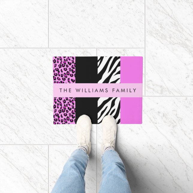 Felpudo Leopardo Print, Zebra Print, Pink, Your Name (Interior)