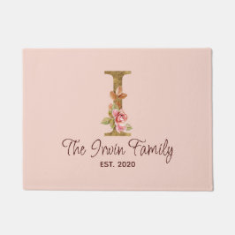 Felpudo Letra de nombre personalizado I Rosas rosadas con 