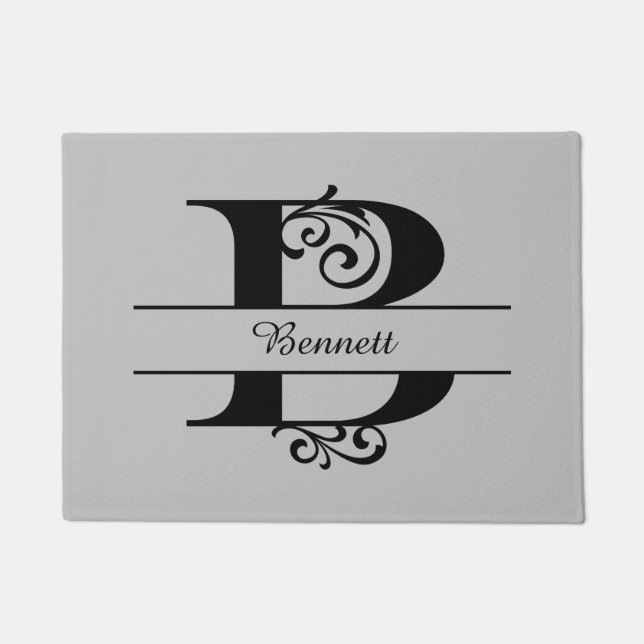 Felpudo Letra floreciente monograma B con nombre Doormat (Anverso)