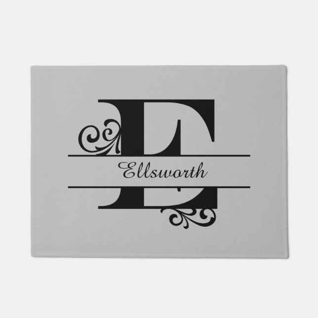 Felpudo Letra floreciente monograma E con nombre Doormat (Anverso)