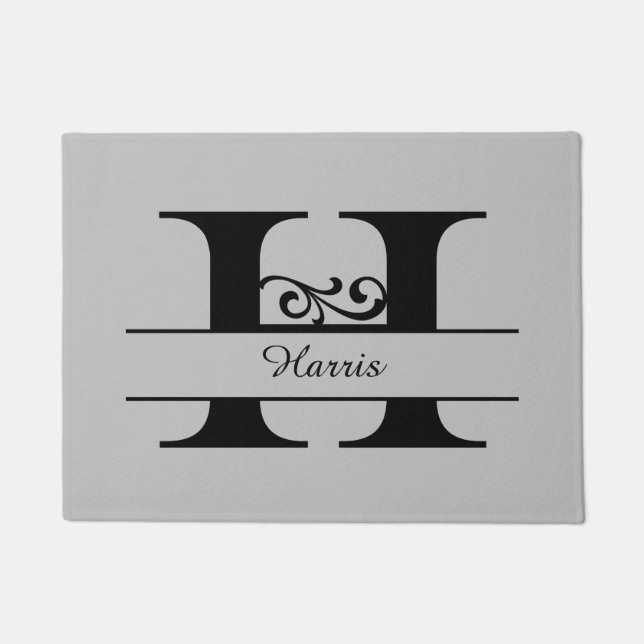 Felpudo Letra floreciente monograma H con nombre Doormat (Anverso)