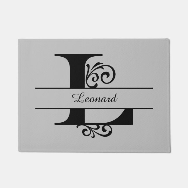 Felpudo Letra floreciente monograma L con nombre Doormat (Anverso)