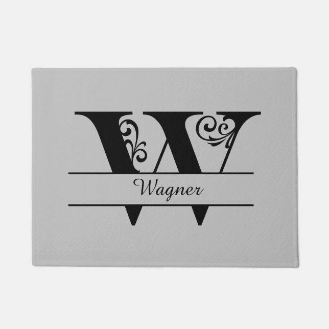 Felpudo Letra floreciente monograma W con nombre Doormat (Anverso)