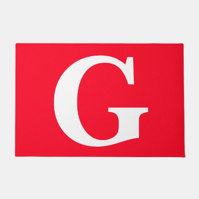 Felpudo Letra inicial monograma blanco rojo simple (Anverso)